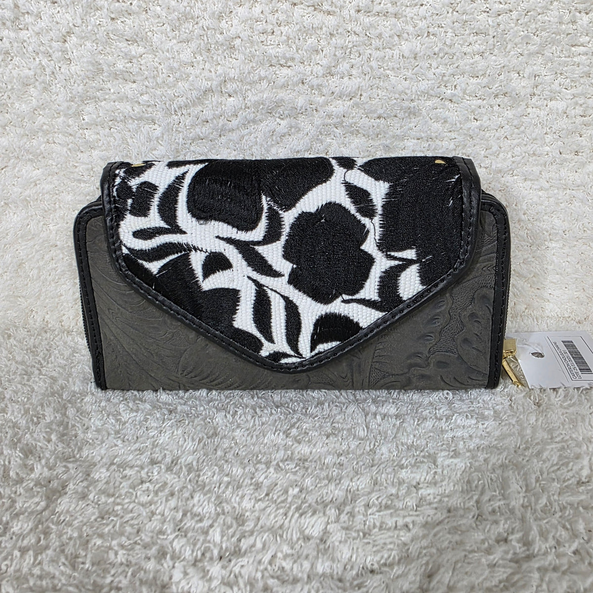Dark Gray Chiapas Loom & Floral Embossed Leather Convertible Wallet Crossbody — León, Mexico