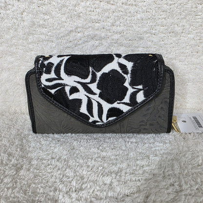 Dark Gray Chiapas Loom & Floral Embossed Leather Convertible Wallet Crossbody — León, Mexico