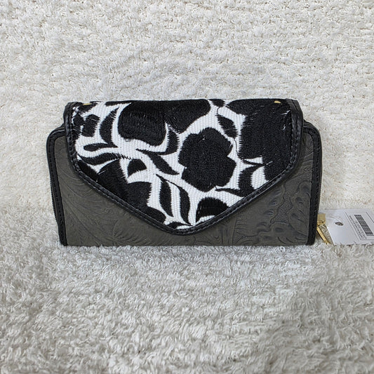 Dark Gray Chiapas Loom & Floral Embossed Leather Convertible Wallet Crossbody — León, Mexico