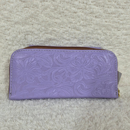 Lilac Floral Embossed Leather Double Zip Wallet with Flap | Handmade in Mexico