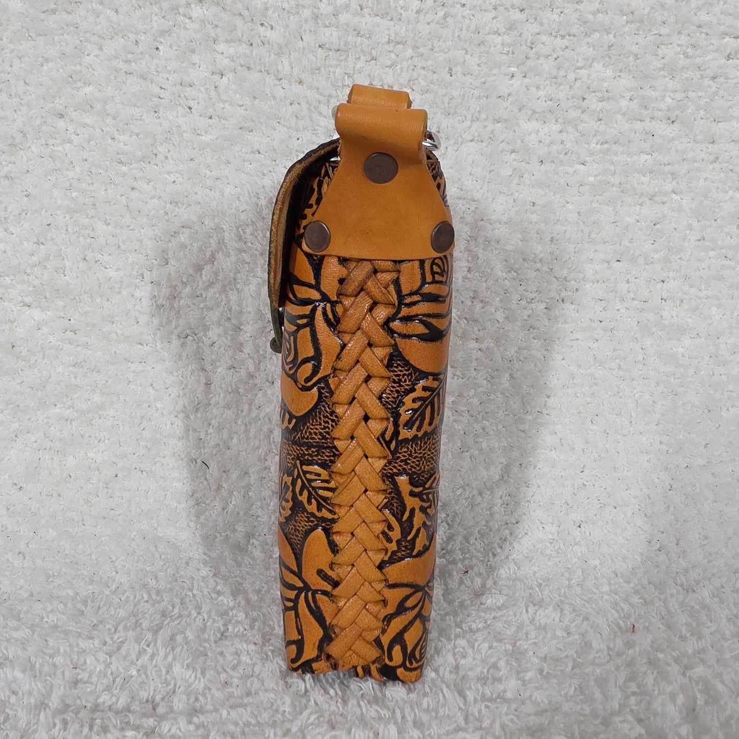 Honey Brown Roses Embossed Leather Cell Phone Bag - Handcrafted in Mexico