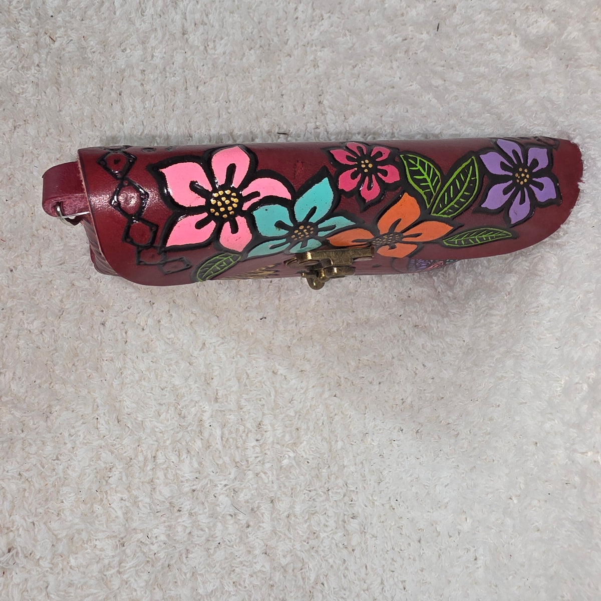 Mexican Hand-Tooled Leather Butterflies & Flowers Red Clutch Wristlet Bag