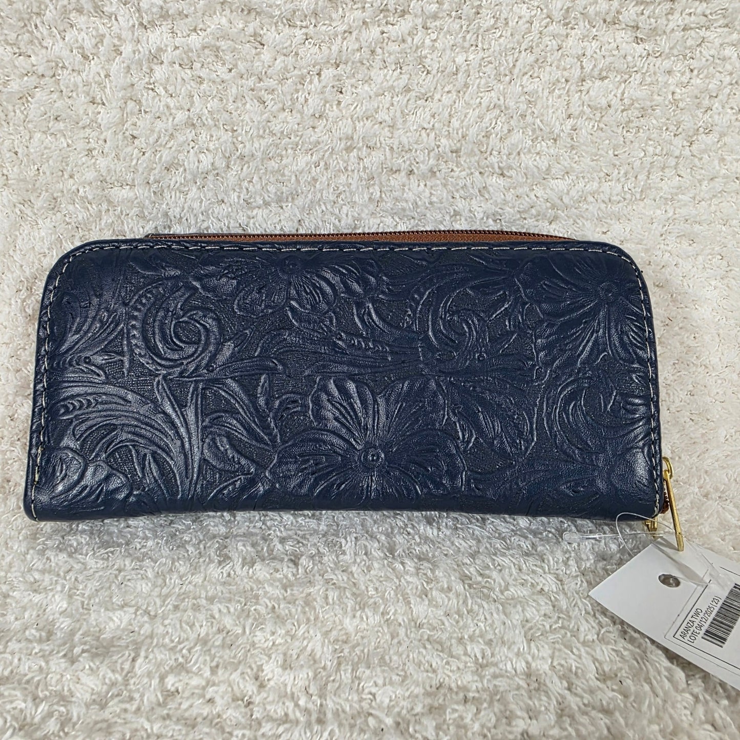 Navy Blue Floral Embossed Leather Flap Closure Wallet