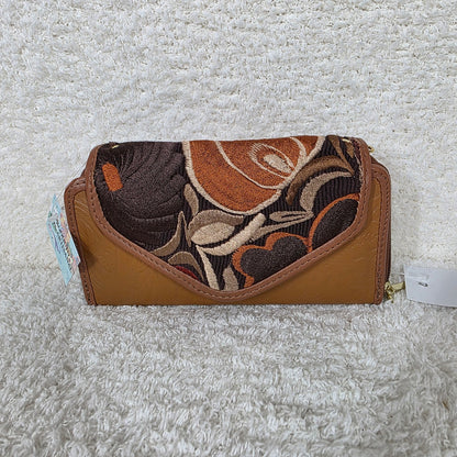 Brown Chiapas Loom & Floral Embossed Leather Convertible Wallet Crossbody — Handmade in León