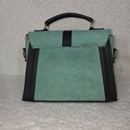 Handcrafted Mexican Floral Embossed Mint Green Genuine Leather Top-Handle Bag