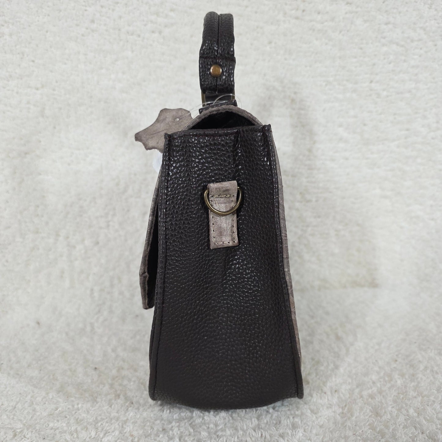 Mexican Brown Floral Embossed Leather Satchel Bag