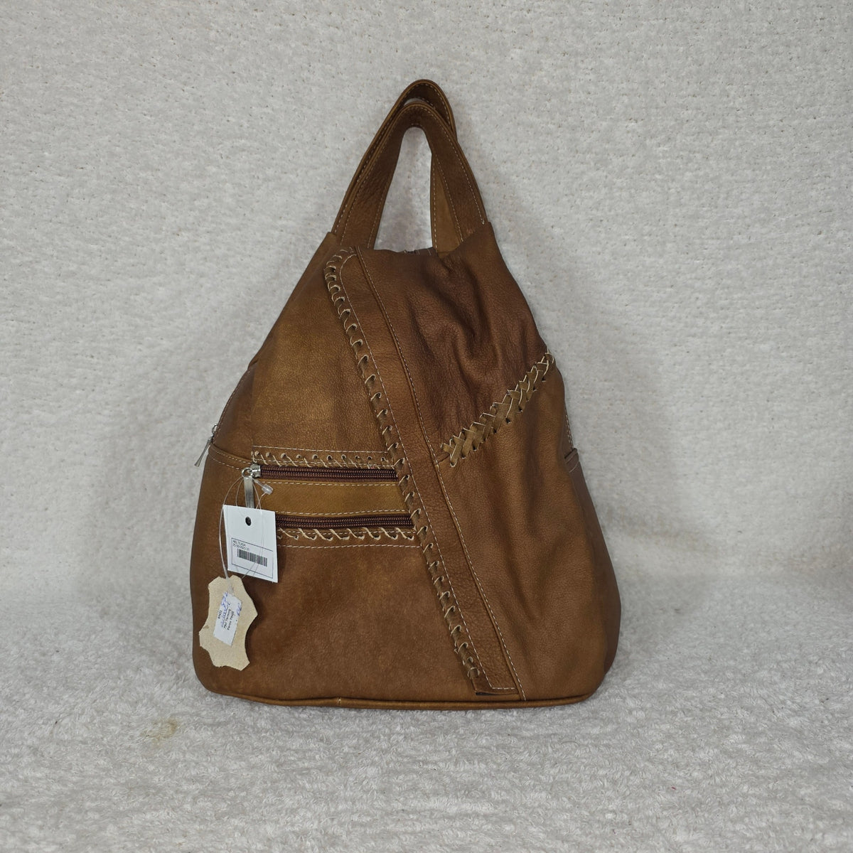 Cognac Whipstitched Genuine Leather Sling Backpack Convertible Crossbody — Handmade in Mexico