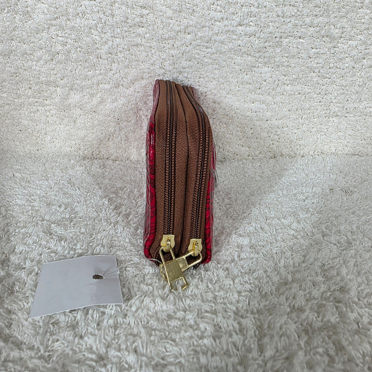Red Floral Embossed Leather Double Zip Wallet