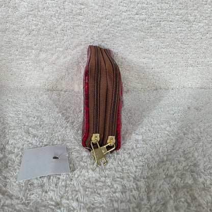 Red Floral Embossed Leather Double Zip Wallet