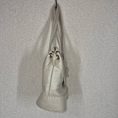Handcrafted Mexican Pearl White Calfskin Leather Handbag with Whipstitch Detail