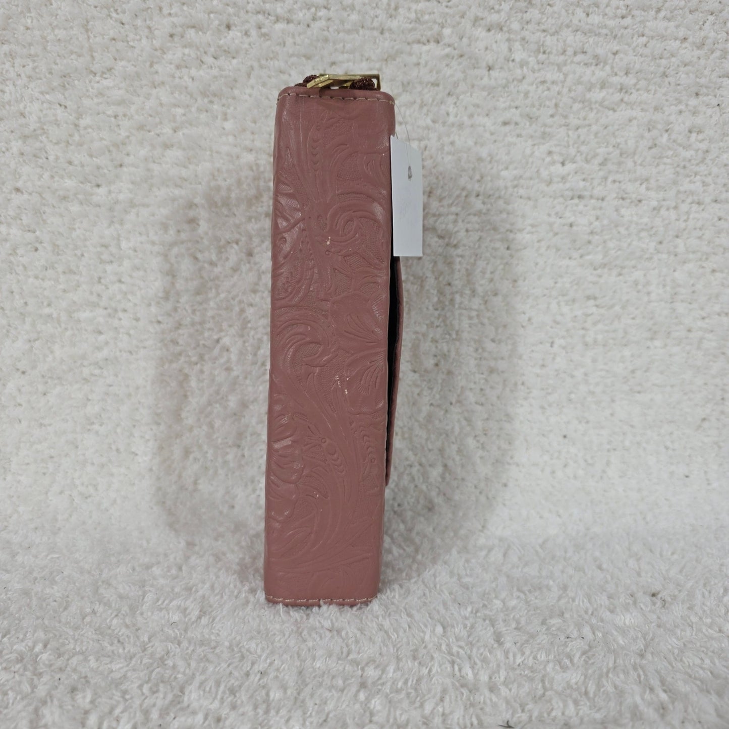 Dusty Pink Floral Embossed Leather Flap Closure Wallet