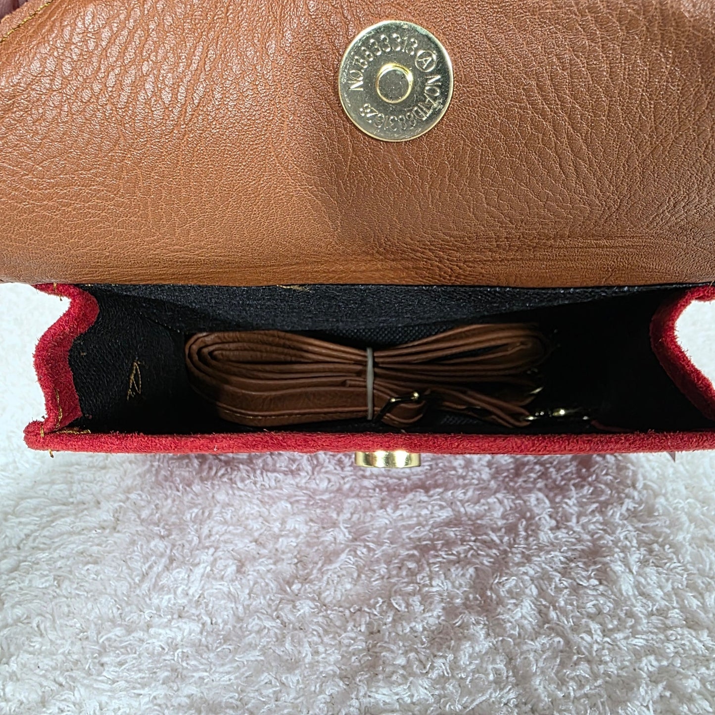 Red Floral Embossed Leather Mini Bag with Detachable Strap