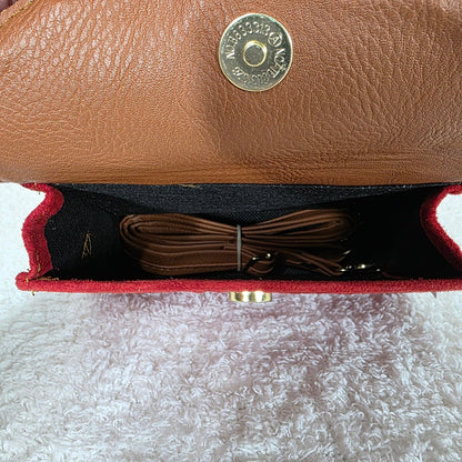 Red Floral Embossed Leather Mini Bag with Detachable Strap